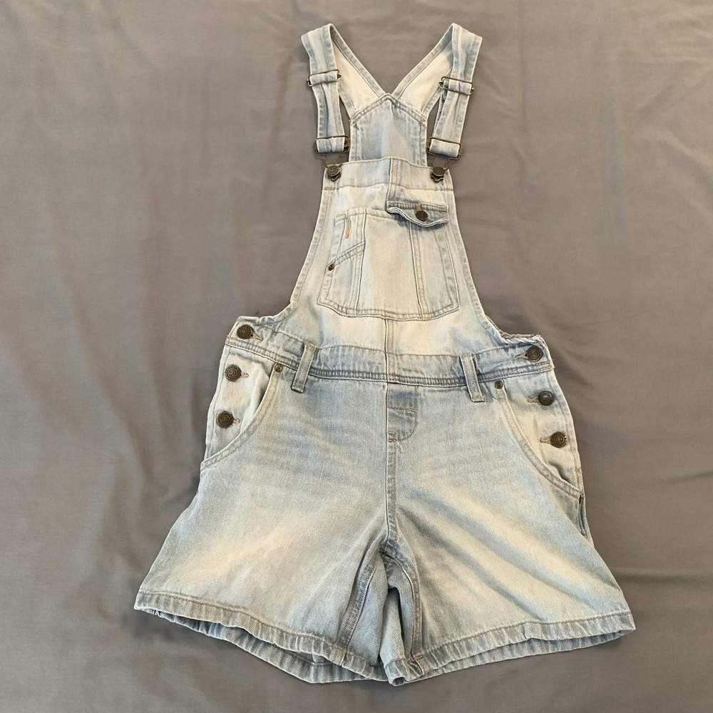 L.e.i. Overalls Juniors Small 28" Blue Denim Shortalls Adjustable Straps Pockets